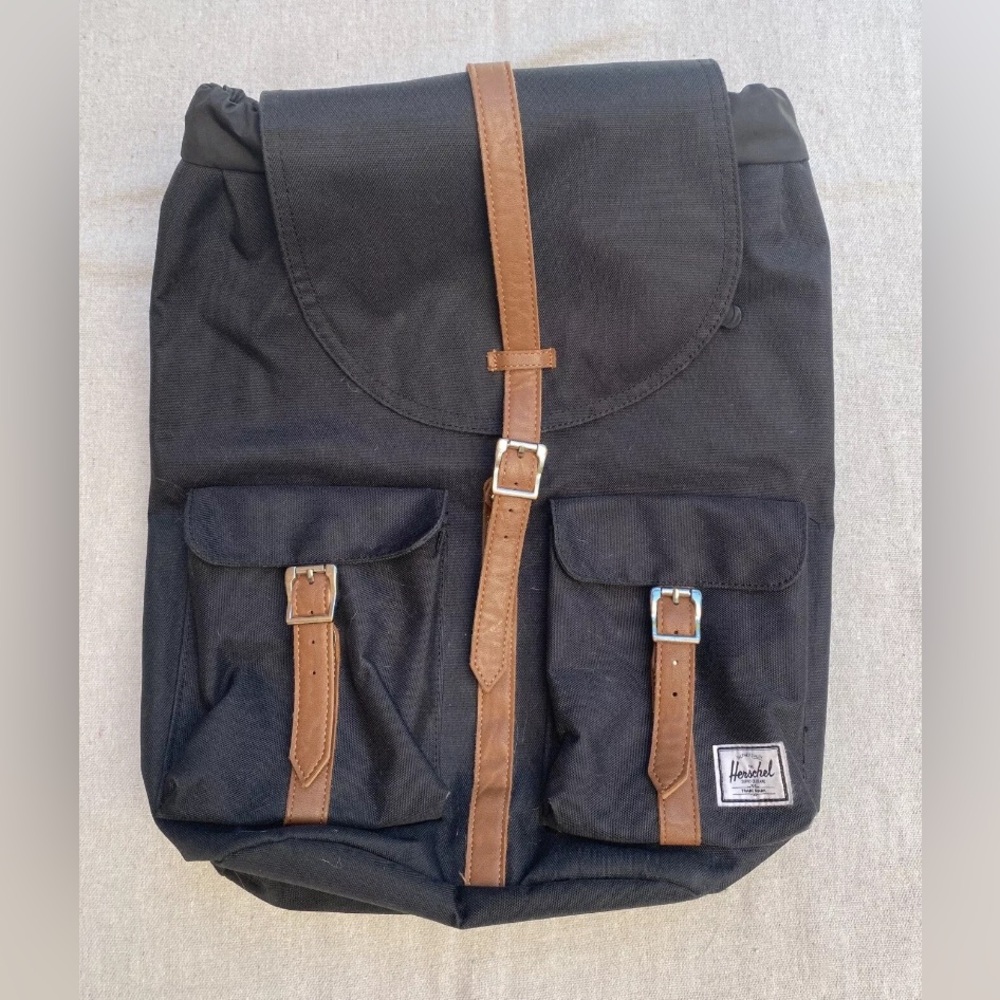 The Herschel Supply Co Brand Dawson Backpack Black/Leather Straps Casual Travel